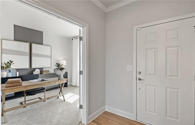 office area with light hardwood / wood-style flooring