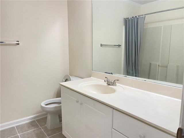 30 Buck Trl, Newnan, GA 30265 - full bathroom with crown molding, toilet, vanity, baseboards, and tile patterned flooring