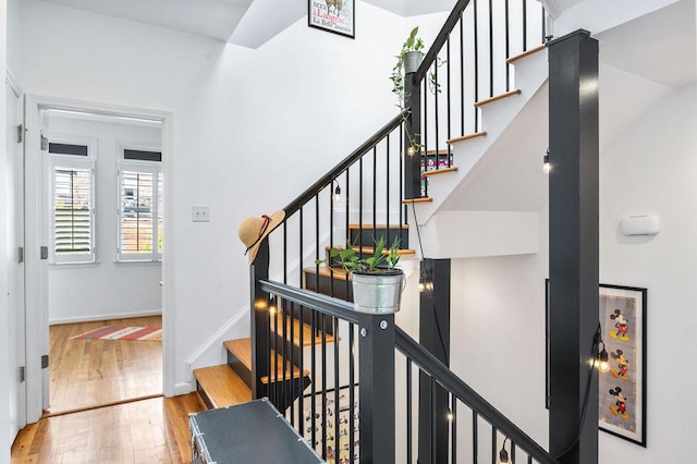 230 Bradberry St SW Unit 9, Atlanta, GA 30313 - stairway featuring baseboards and hardwood / wood-style flooring