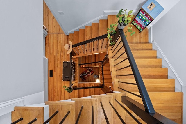230 Bradberry St SW Unit 9, Atlanta, GA 30313 - staircase featuring wood walls