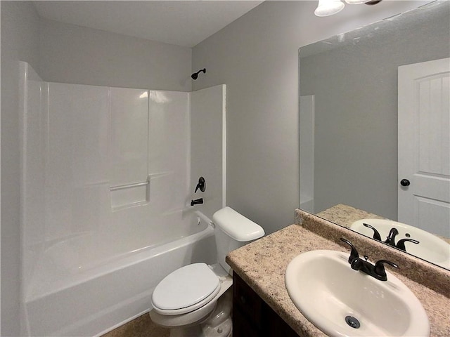 full bath with shower / bathing tub combination, vanity, and toilet