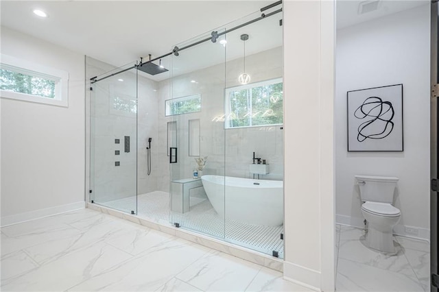 1273 Grayson Pkwy, Grayson, GA 30017 - full bath with marble finish floors, baseboards, plenty of natural light, and recessed lighting