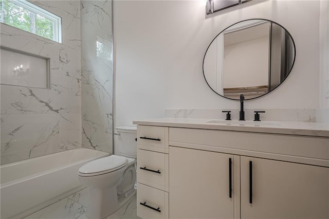 1273 Grayson Pkwy, Grayson, GA 30017 - bathroom featuring marble finish floors, toilet, vanity, and  shower combination