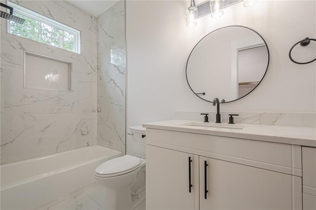 1273 Grayson Pkwy, Grayson, GA 30017 - bathroom featuring marble finish floors, vanity, toilet, and shower / washtub combination