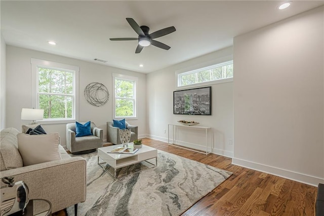 1273 Grayson Pkwy, Grayson, GA 30017 - living area with ceiling fan, baseboards, wood finished floors, and recessed lighting