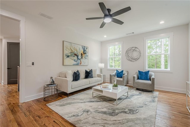 1273 Grayson Pkwy, Grayson, GA 30017 - living area featuring plenty of natural light, baseboards, wood finished floors, a ceiling fan, and recessed lighting