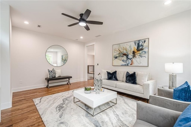 1273 Grayson Pkwy, Grayson, GA 30017 - living area featuring wood finished floors, ceiling fan, recessed lighting, and baseboards