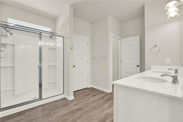 56 Preserve Pt, Jasper, GA 30143 - bathroom featuring a shower stall, wood finished floors, and double vanity
