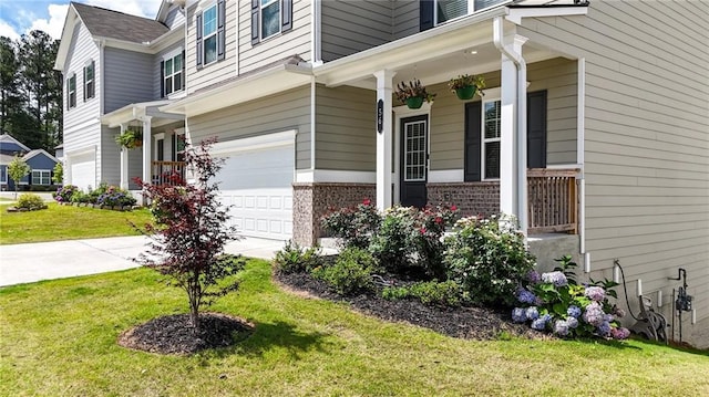 56 Preserve Pt, Jasper, GA 30143 - view of side of home with a garage, brick siding, a yard, a porch, and driveway