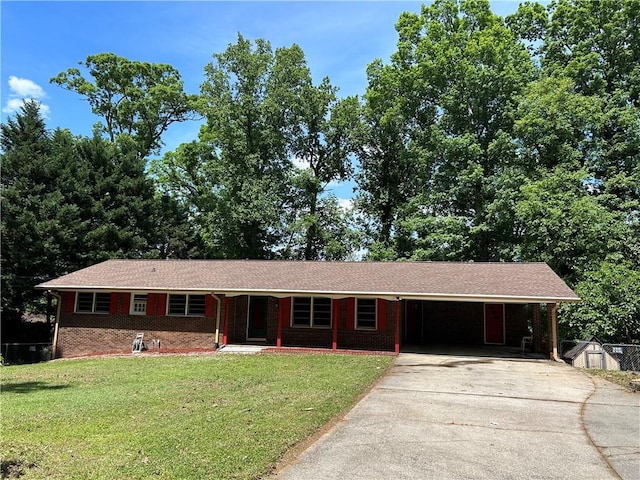 single story home with a carport and a front yard