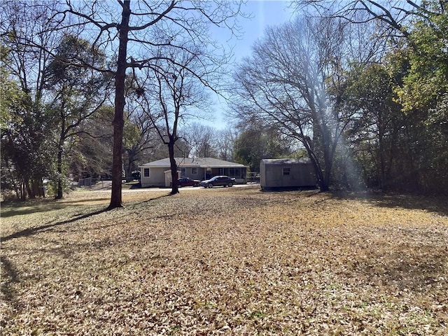 view of yard with a shed