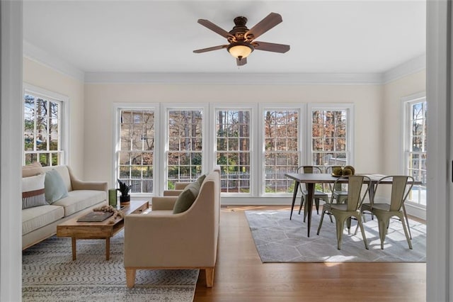 sunroom / solarium with ceiling fan