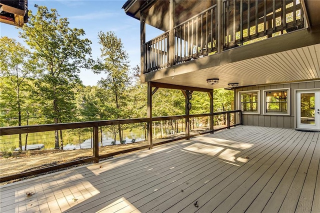 deck with a water view