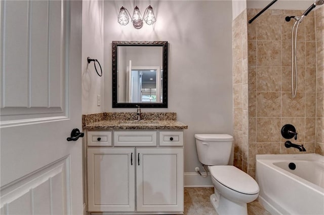 bathroom featuring vanity, baseboards, toilet, and shower / tub combination