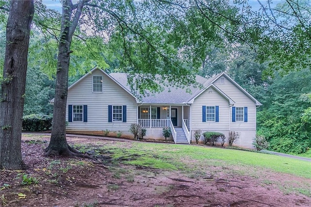 260 Pleasant Grove Cir, Mcdonough, GA 30252 - ranch-style home featuring a porch, a front yard, and stairs