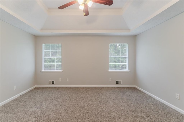 260 Pleasant Grove Cir, Mcdonough, GA 30252 - spare room featuring a tray ceiling, healthy amount of natural light, a ceiling fan, and ornamental molding