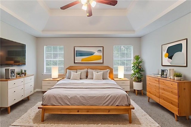 260 Pleasant Grove Cir, Mcdonough, GA 30252 - bedroom featuring a tray ceiling, carpet floors, multiple windows, and ornamental molding