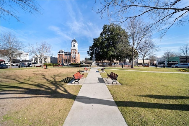 view of property's community with a yard