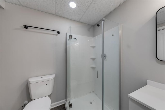full bathroom with toilet and a shower stall