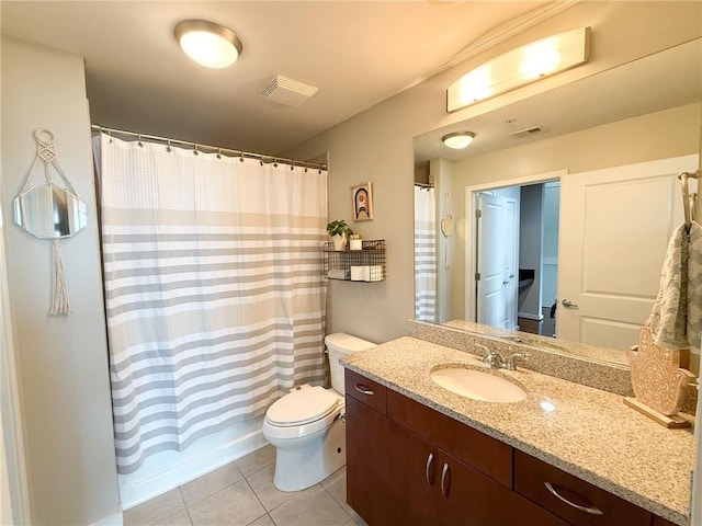 860 Peachtree St NE Unit 1411, Atlanta, GA 30308 - bathroom featuring vanity, tile patterned floors, toilet, and curtained shower