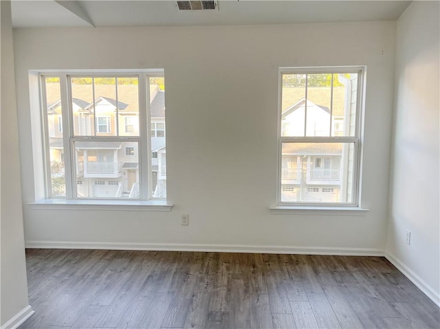 empty room with a wealth of natural light and hardwood / wood-style flooring