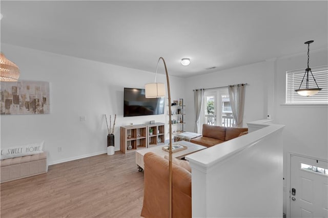 living room with light wood-type flooring