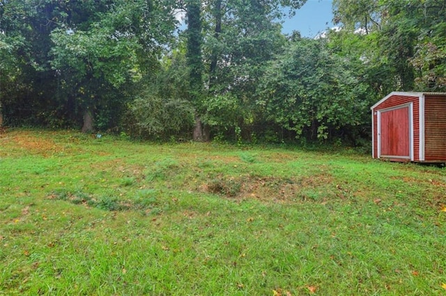 view of yard featuring an outbuilding and a storage unit