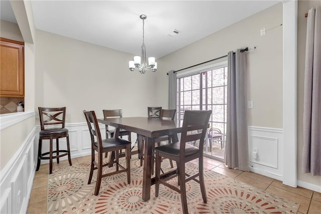 1804 Evadale Ct Unit 1, Mableton, GA 30126 - dining space featuring light tile patterned floors, a chandelier, a decorative wall, and a wainscoted wall