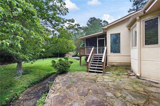 3272 Pinestream Rd NW, Atlanta, GA 30327 - view of patio / terrace with a sunroom and stairway