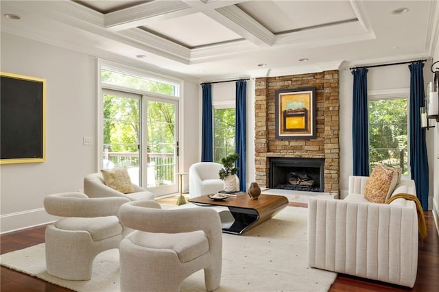 2015 N Decatur Rd NE, Atlanta, GA 30307 - sitting room with baseboards, ornamental molding, a fireplace, a wealth of natural light, and wood finished floors