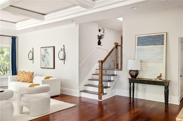 2015 N Decatur Rd NE, Atlanta, GA 30307 - interior space featuring coffered ceiling, hardwood / wood-style floors, beamed ceiling, and crown molding