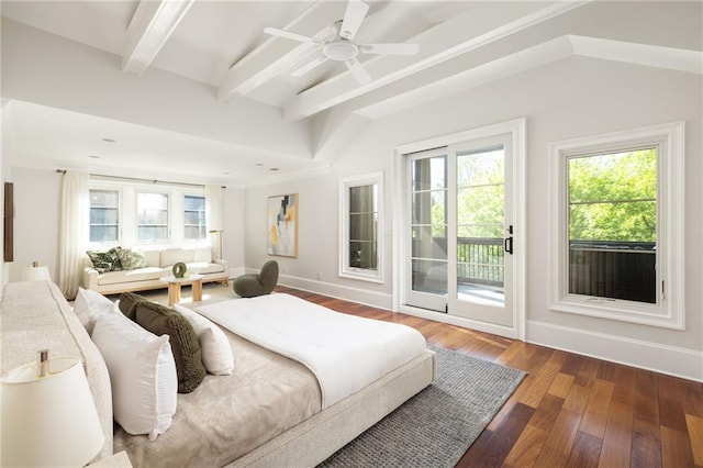 2015 N Decatur Rd NE, Atlanta, GA 30307 - bedroom featuring multiple windows, access to outside, wood finished floors, and beamed ceiling