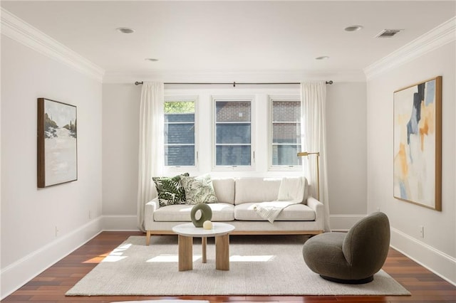 2015 N Decatur Rd NE, Atlanta, GA 30307 - sitting room featuring dark wood-type flooring, crown molding, and visible vents
