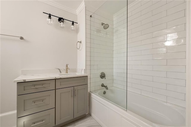 2015 N Decatur Rd NE, Atlanta, GA 30307 - full bathroom with vanity, marble finish floor, ornamental molding, and shower / washtub combination