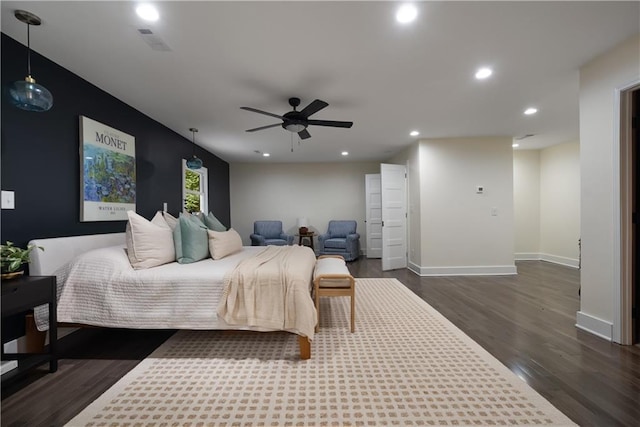 1218 Crestwood Dr SE, Atlanta, GA 30316 - bedroom with dark wood-type flooring, recessed lighting, and ceiling fan