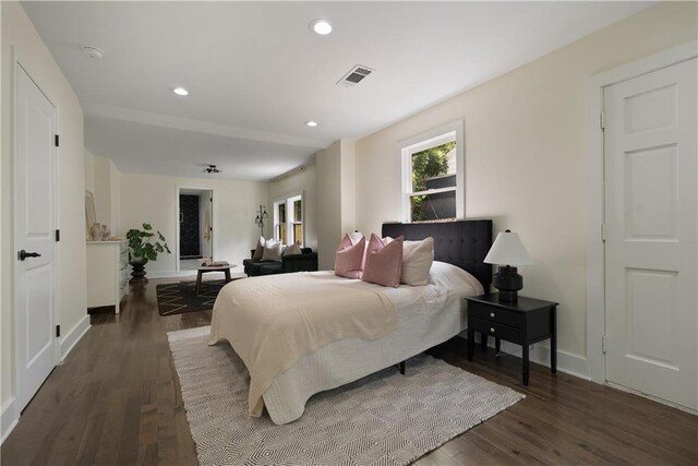 1218 Crestwood Dr SE, Atlanta, GA 30316 - bedroom with dark wood-type flooring, recessed lighting, and ceiling fan