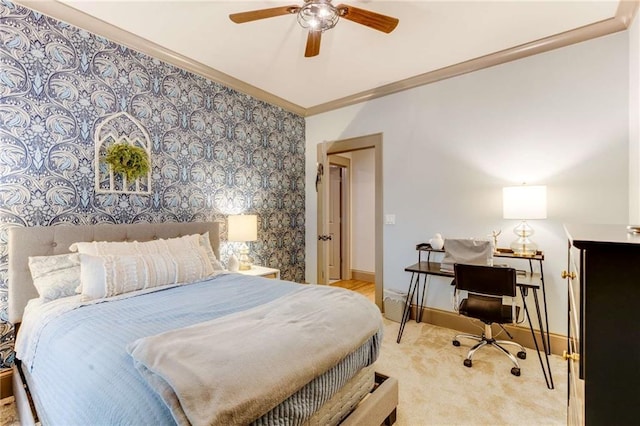 99 Bree Ln, Canton, GA 30114 - carpeted bedroom with crown molding, baseboards, and ceiling fan