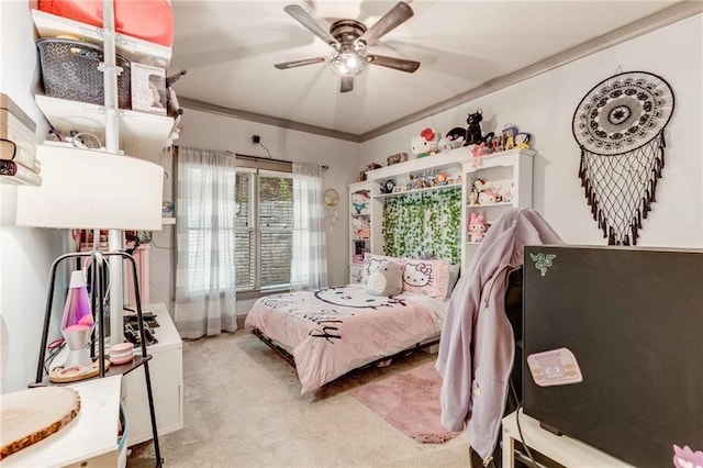 99 Bree Ln, Canton, GA 30114 - bedroom with crown molding, ceiling fan, and light carpet