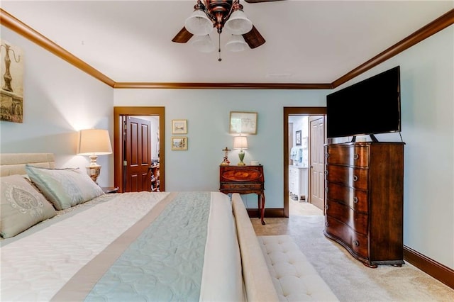 99 Bree Ln, Canton, GA 30114 - bedroom with crown molding, baseboards, ceiling fan, and light carpet