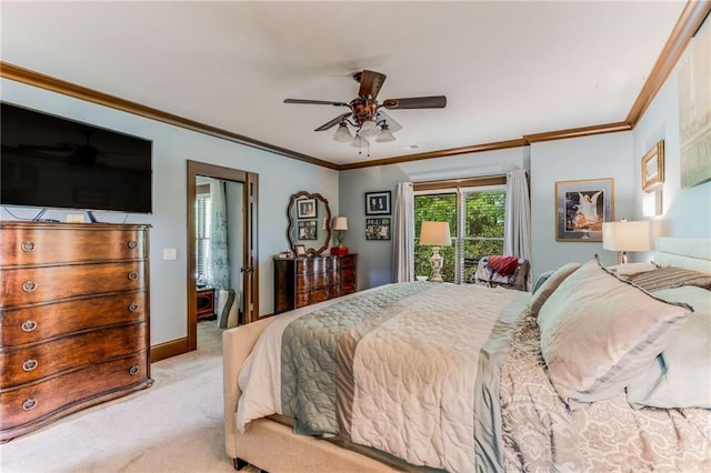 99 Bree Ln, Canton, GA 30114 - carpeted bedroom with a ceiling fan, ornamental molding, and access to exterior