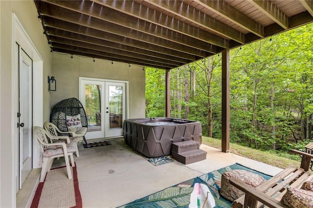 99 Bree Ln, Canton, GA 30114 - view of patio featuring a hot tub and french doors