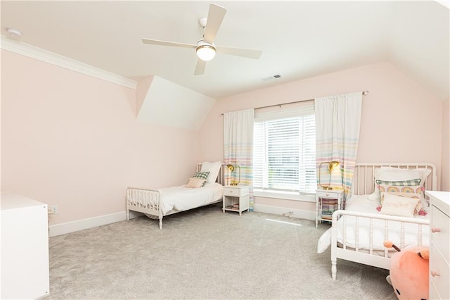 3338 Breton Cir NE, Brookhaven, GA 30319 - bedroom with carpet, lofted ceiling, baseboards, and a ceiling fan