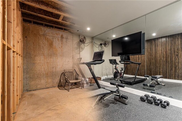 3338 Breton Cir NE, Brookhaven, GA 30319 - exercise area with wood walls and recessed lighting