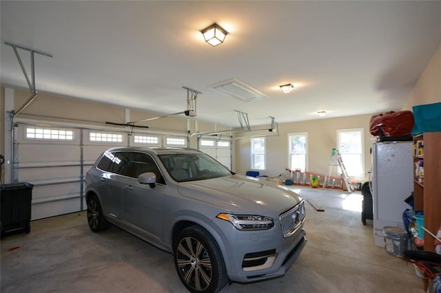 garage with a garage door opener