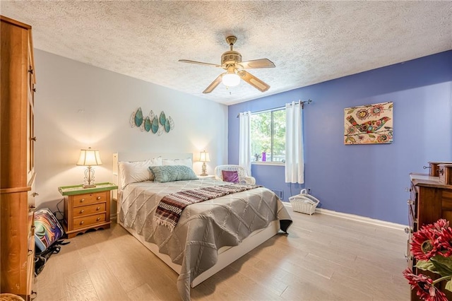 5848 Kingswood Ct, Norcross, GA 30093 - bedroom with light wood-type flooring, a textured ceiling, and ceiling fan