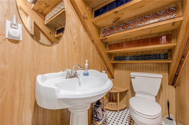 5848 Kingswood Ct, Norcross, GA 30093 - half bathroom with wood walls and toilet