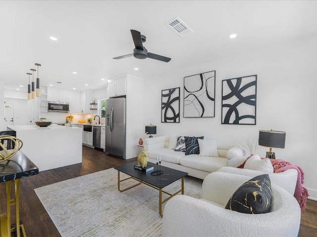 1603 Ezra Church Dr NW, Atlanta, GA 30314 - living area with ceiling fan, recessed lighting, and dark wood finished floors