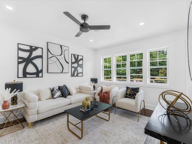 1603 Ezra Church Dr NW, Atlanta, GA 30314 - living area featuring a ceiling fan, recessed lighting, and baseboards