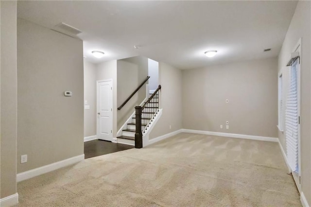 basement with carpet flooring