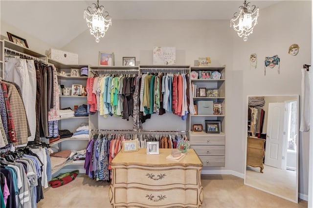 spacious closet with light carpet